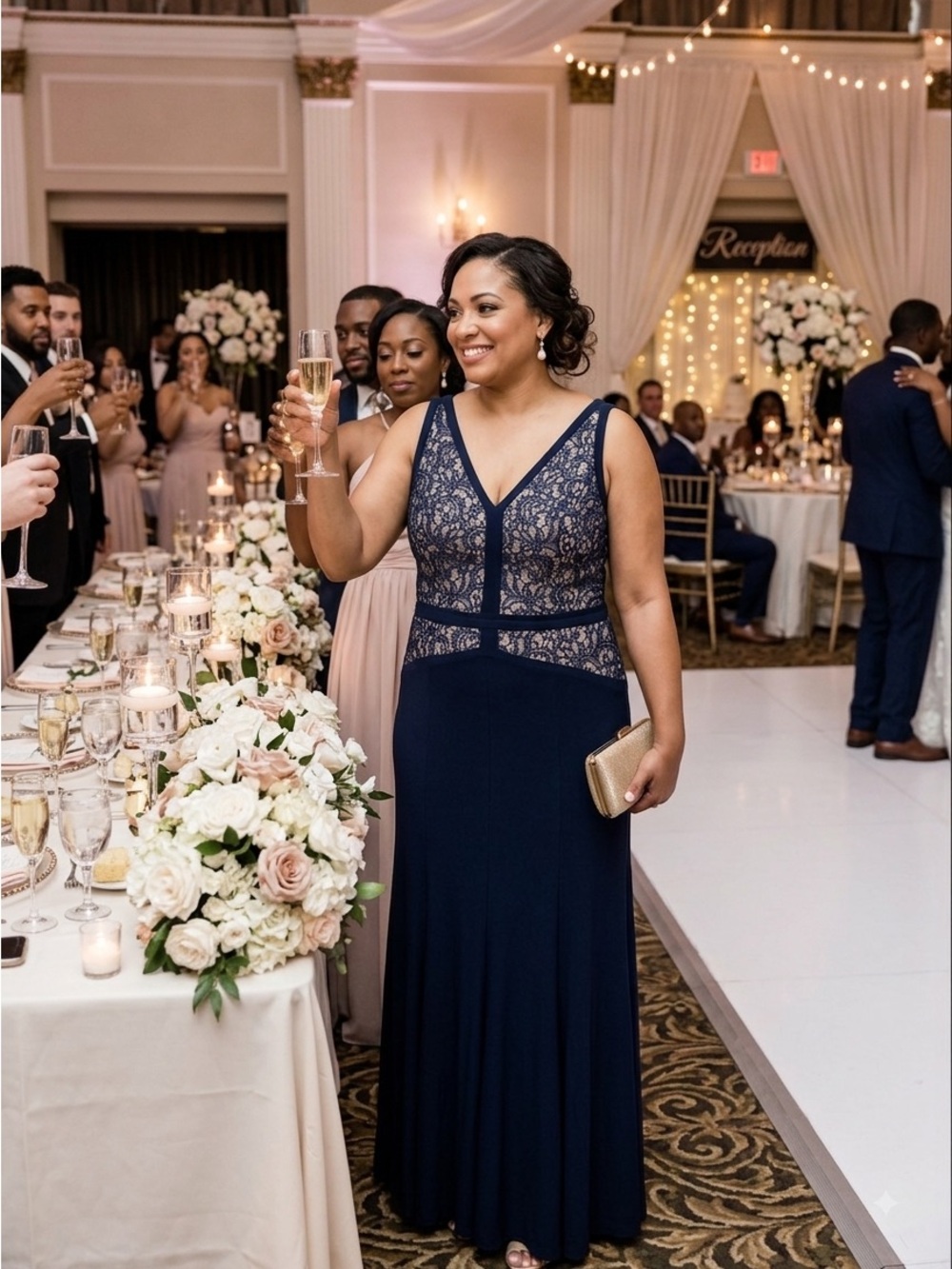 Lauren Ralph Lauren Navy Lace V‑Neck Maxi Dress - Picture 1 of 9